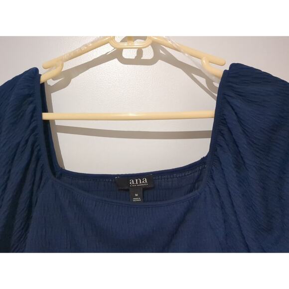 ANA Navy NWT Square Neck Puff Short Sleeve Medium Crinkle Material With Stretch - Picture 6 of 13